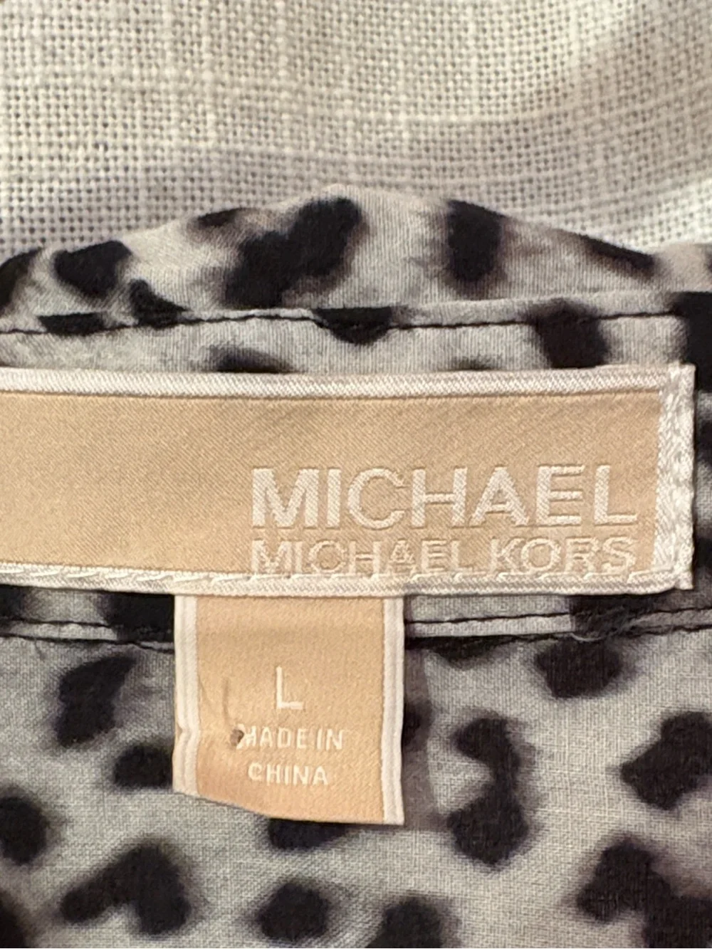 Michael Kors Gray & Black Animal Print Button Down Blouse